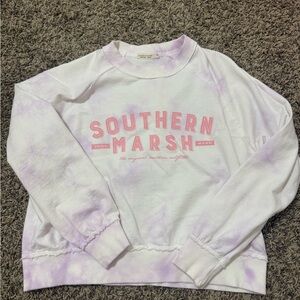 Southern Marsh Women's White and Lavender Crew Neck Sweater